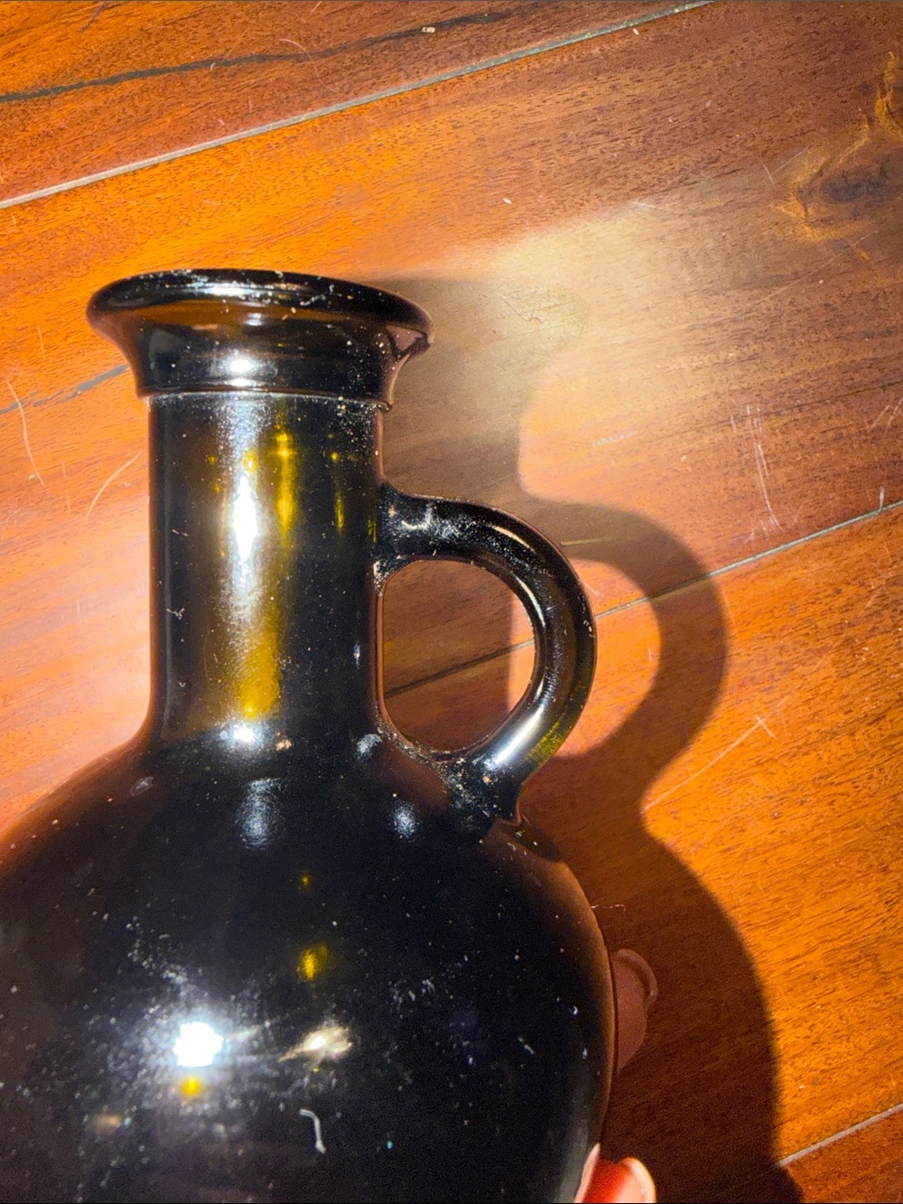Handheld Olive Green Glass Bud Vase with Handle